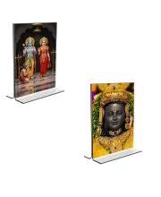 Car Desk/Table Top Sri Ram & Ram Lalla Acrylic T-Style Photo Stand - 2.5x3.5 Inches, Compact And Stylish Spiritual Display, Easily Change  2 Photos ( Pack Of 1 ) (F9284)