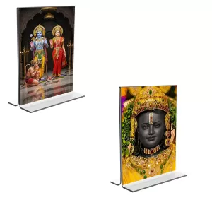 Car Desk/Table Top Sri Ram & Ram Lalla Acrylic T-Style Photo Stand - 2.5x3.5 Inches, Compact And Stylish Spiritual Display, Easily Change 2 Photos ( Pack Of 1 ) (F9284) Car Desk/Table Top Sri Ram & Ram Lalla Acrylic T-Style Photo Stand - 2.5x3.5 Inches, Compact And Stylish Spiritual Display, Easily Change 2 Photos ( Pack Of 1 ) (F9284)