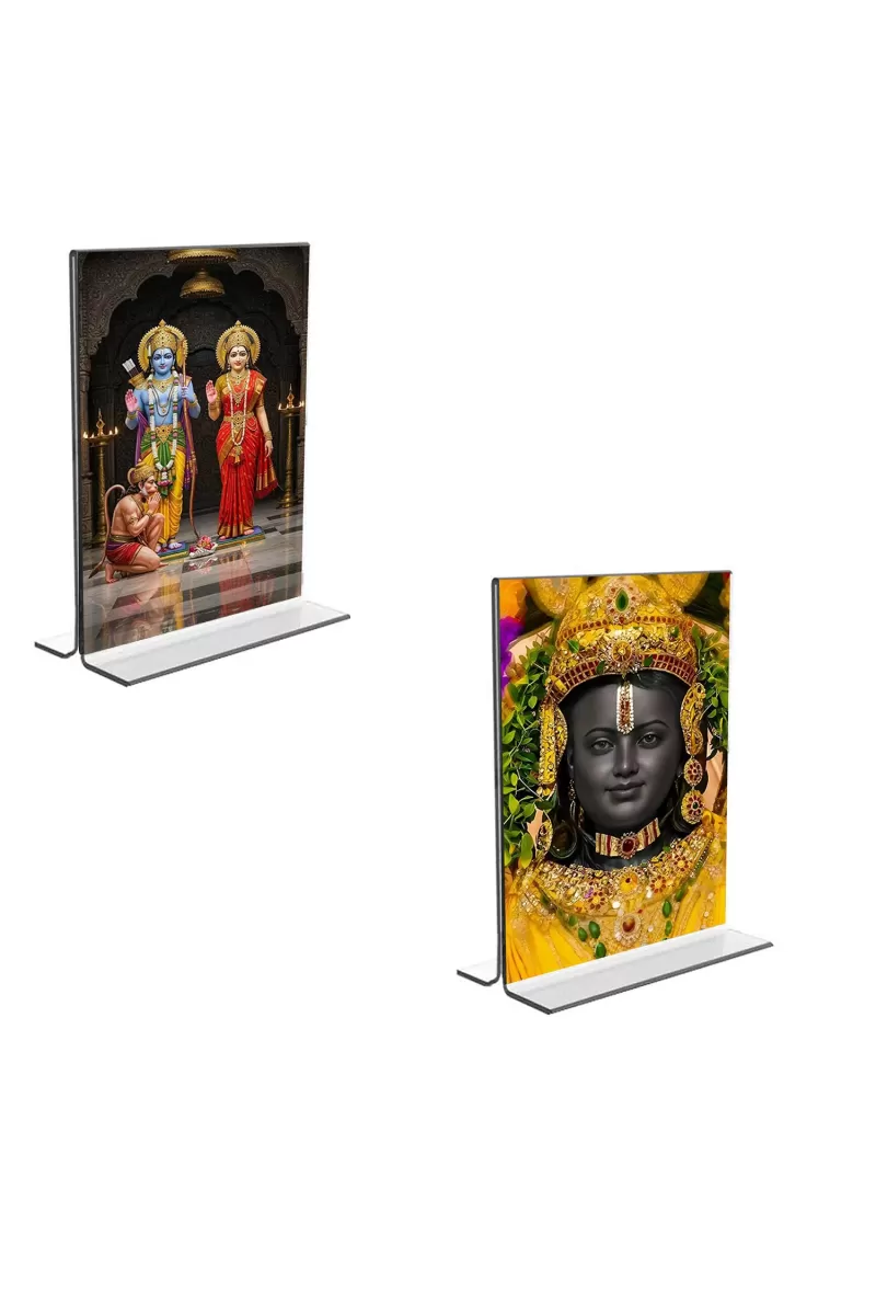 Car Desk/Table Top Sri Ram & Ram Lalla Acrylic T-Style Photo Stand - 2.5x3.5 Inches, Compact And Stylish Spiritual Display, Easily Change  2 Photos ( Pack Of 1 ) (F9284)