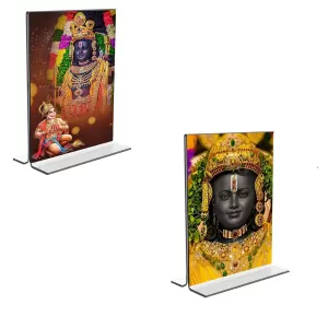Car Desk/Table Top Sri Ram Lalla Acrylic T-Style Photo Stand - 2.5x3.5 Inches, Compact And Stylish Spiritual Display, Easily Change 2 Photos ( Pack Of 1 ) (F9285) Car Desk/Table Top Sri Ram Lalla Acrylic T-Style Photo Stand - 2.5x3.5 Inches, Compact And Stylish Spiritual Display, Easily Change 2 Photos ( Pack Of 1 ) (F9285)