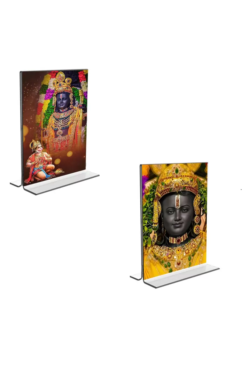 Car Desk/Table Top Sri Ram Lalla Acrylic T-Style Photo Stand - 2.5x3.5 Inches, Compact And Stylish Spiritual Display, Easily Change  2 Photos ( Pack Of 1 ) (F9285)