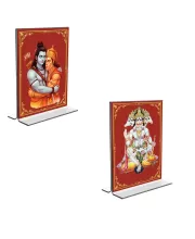 Car Desk/Table Top Sri Ram & CHanuman  Acrylic T-Style Photo Stand - 2.5x3.5 Inches, Compact And Stylish Spiritual Display, Easily Change  2 Photos ( Pack Of 1 ) (F9286)