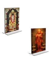 Car Desk/Table Top Sri Ram Lalla & Sri Hanuman  Acrylic T-Style Photo Stand - 2.5x3.5 Inches, Compact And Stylish Spiritual Display, Easily Change  2 Photos ( Pack Of 1 ) (F9287)