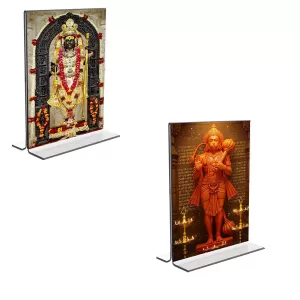 Car Desk/Table Top Sri Ram Lalla & Sri Hanuman Acrylic T-Style Photo Stand - 2.5x3.5 Inches, Compact And Stylish Spiritual Display, Easily Change 2 Photos ( Pack Of 1 ) (F9287) Car Desk/Table Top Sri Ram Lalla & Sri Hanuman Acrylic T-Style Photo Stand - 2.5x3.5 Inches, Compact And Stylish Spiritual Display, Easily Change 2 Photos ( Pack Of 1 ) (F9287)