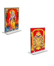 Car Desk/Table Top Sri Ram & Lord Tirupati Balaji  Acrylic T-Style Photo Stand - 2.5x3.5 Inches, Compact And Stylish Spiritual Display, Easily Change  2 Photos ( Pack Of 1 ) (F9288)