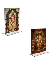Car Desk/Table Top Sri Ram Lalla & Lord Vishnu  Acrylic T-Style Photo Stand - 2.5x3.5 Inches, Compact And Stylish Spiritual Display, Easily Change  2 Photos ( Pack Of 1 ) (F9289)