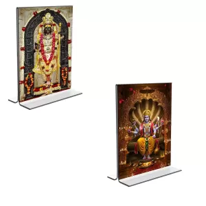 Car Desk/Table Top Sri Ram Lalla & Lord Vishnu Acrylic T-Style Photo Stand - 2.5x3.5 Inches, Compact And Stylish Spiritual Display, Easily Change 2 Photos ( Pack Of 1 ) (F9289) Car Desk/Table Top Sri Ram Lalla & Lord Vishnu Acrylic T-Style Photo Stand - 2.5x3.5 Inches, Compact And Stylish Spiritual Display, Easily Change 2 Photos ( Pack Of 1 ) (F9289)