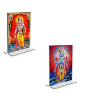 Car Desk/Table Top Sri Ram & Lord Vishnu  Acrylic T-Style Photo Stand - 2.5x3.5 Inches, Compact And Stylish Spiritual Display, Easily Change  2 Photos ( Pack Of 1 ) (F9290)