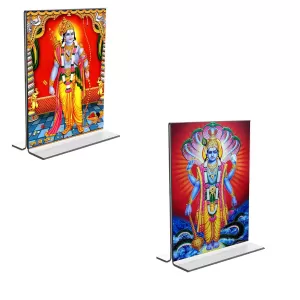 Car Desk/Table Top Sri Ram & Lord Vishnu Acrylic T-Style Photo Stand - 2.5x3.5 Inches, Compact And Stylish Spiritual Display, Easily Change 2 Photos ( Pack Of 1 ) (F9290) Car Desk/Table Top Sri Ram & Lord Vishnu Acrylic T-Style Photo Stand - 2.5x3.5 Inches, Compact And Stylish Spiritual Display, Easily Change 2 Photos ( Pack Of 1 ) (F9290)