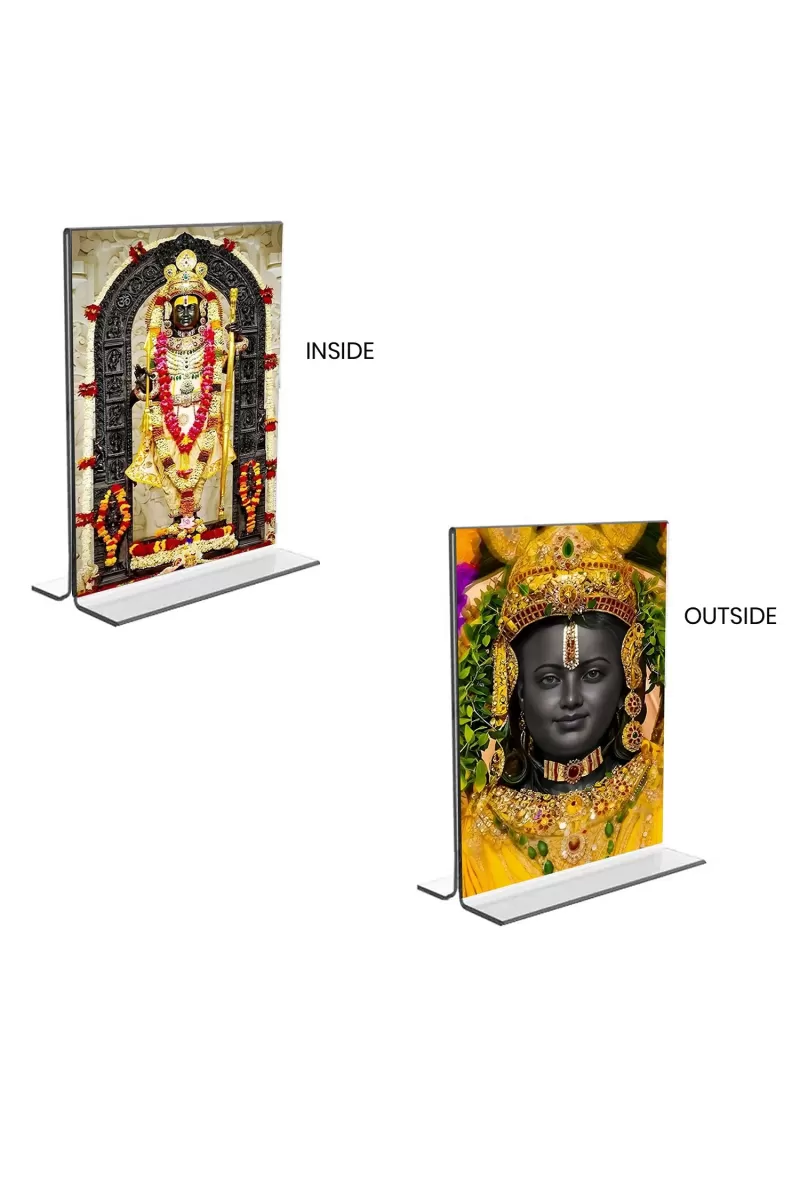 Car Desk/Table Top Lord Ram Lalla  Acrylic T-Style Photo Stand - 2.5x3.5 Inches, Compact And Stylish Spiritual Display, Easily Change  2 Photos ( Pack Of 1 ) (F9291)