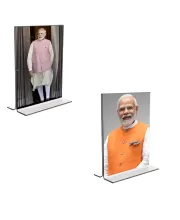 Car Desk/Table Top Sri Narendra Modi  Acrylic T-Style Photo Stand - 2.5x3.5 Inches, Compact And Stylish Spiritual Display, Easily Change  2 Photos ( Pack Of 1 ) (F9293)