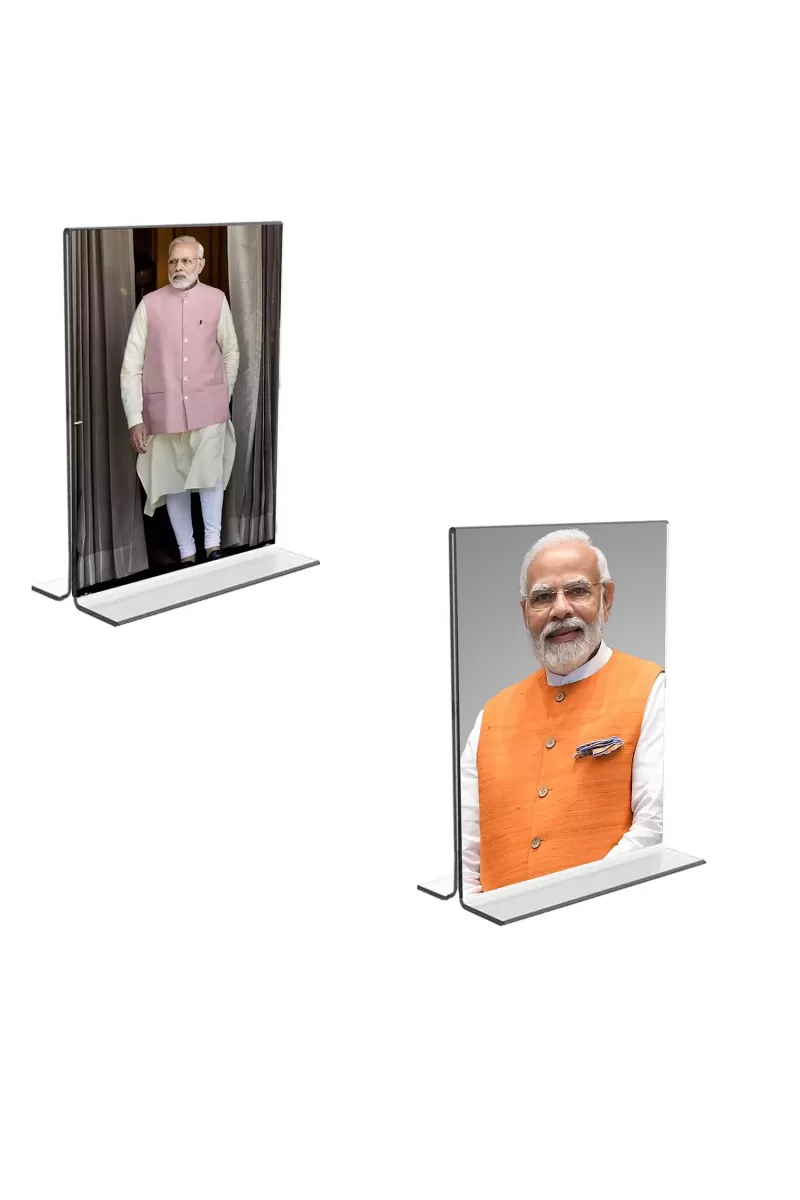 Car Desk/Table Top Sri Narendra Modi  Acrylic T-Style Photo Stand - 2.5x3.5 Inches, Compact And Stylish Spiritual Display, Easily Change  2 Photos ( Pack Of 1 ) (F9293)