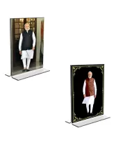 Car Desk/Table Top Sri Narendra Modi  Acrylic T-Style Photo Stand - 2.5x3.5 Inches, Compact And Stylish Spiritual Display, Easily Change  2 Photos ( Pack Of 1 ) (F9294)