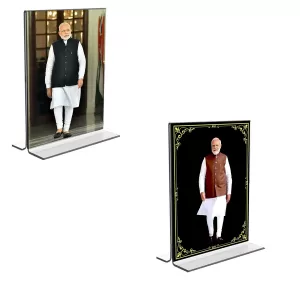 Car Desk/Table Top Sri Narendra Modi Acrylic T-Style Photo Stand - 2.5x3.5 Inches, Compact And Stylish Spiritual Display, Easily Change 2 Photos ( Pack Of 1 ) (F9294) Car Desk/Table Top Sri Narendra Modi Acrylic T-Style Photo Stand - 2.5x3.5 Inches, Compact And Stylish Spiritual Display, Easily Change 2 Photos ( Pack Of 1 ) (F9294)