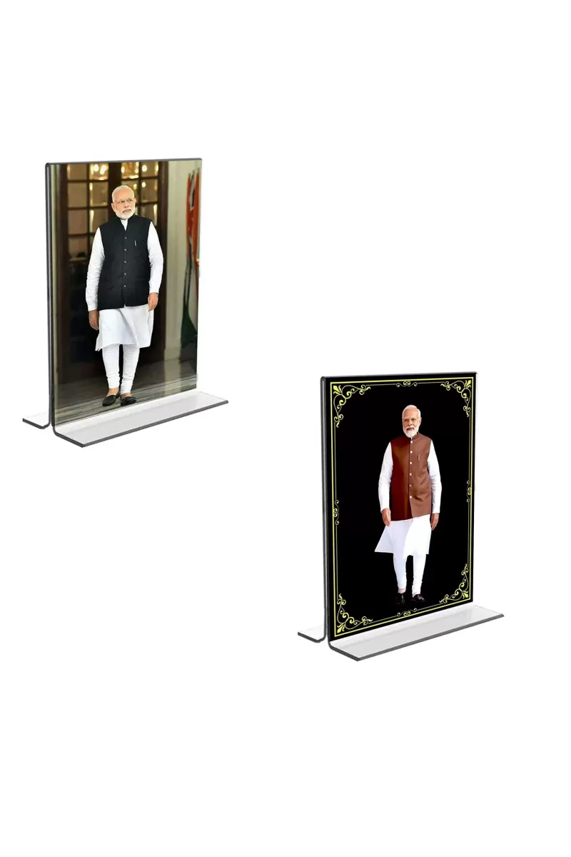 Car Desk/Table Top Sri Narendra Modi  Acrylic T-Style Photo Stand - 2.5x3.5 Inches, Compact And Stylish Spiritual Display, Easily Change  2 Photos ( Pack Of 1 ) (F9294)