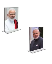 Car Desk/Table Top Sri Narendra Modi  Acrylic T-Style Photo Stand - 2.5x3.5 Inches, Compact And Stylish Spiritual Display, Easily Change  2 Photos ( Pack Of 1 ) (F9295)