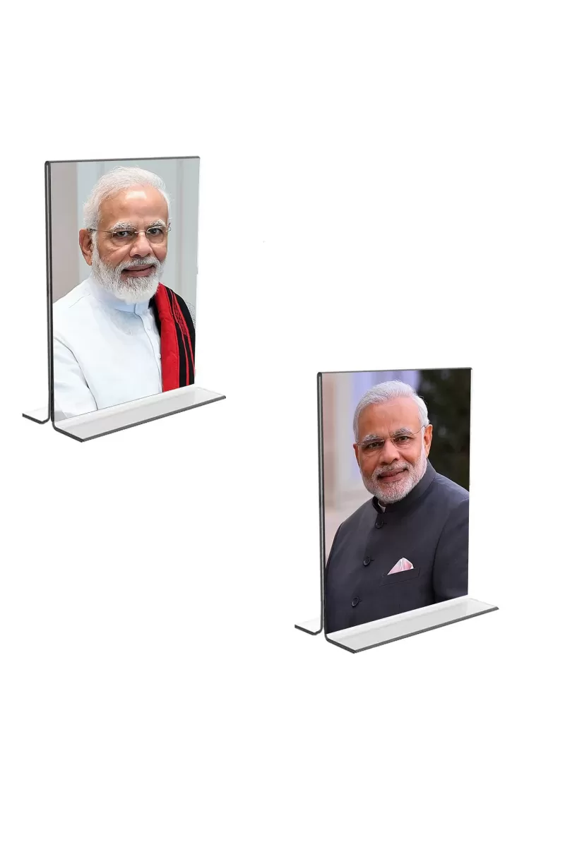 Car Desk/Table Top Sri Narendra Modi  Acrylic T-Style Photo Stand - 2.5x3.5 Inches, Compact And Stylish Spiritual Display, Easily Change  2 Photos ( Pack Of 1 ) (F9295)