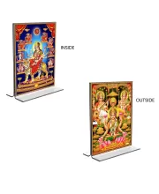 Car Desk/Table Top Maa Nava Durga & Maa Lakshmi Sri Ganesh Maa Saraswati  Acrylic T-Style Photo Stand - 2.5x3.5 Inches, Compact And Stylish Spiritual Display, Easily Change  2 Photos ( Pack Of 1 ) (F9296)