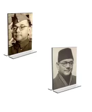 Car Desk/Table Top Netaji Subhas Chandra Bose  Acrylic T-Style Photo Stand - 2.5x3.5 Inches, Compact And Stylish Spiritual Display, Easily Change  2 Photos ( Pack Of 1 ) (F9297)