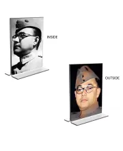 Car Desk/Table Top Netaji Subhas Chandra Bose  Acrylic T-Style Photo Stand - 2.5x3.5 Inches, Compact And Stylish Spiritual Display, Easily Change  2 Photos ( Pack Of 1 ) (F9298)