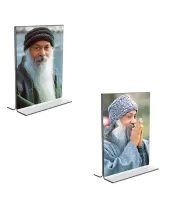 Car Desk/Table Top Osho  Acrylic T-Style Photo Stand - 2.5x3.5 Inches, Compact And Stylish Spiritual Display, Easily Change  2 Photos ( Pack Of 1 ) (F9299)