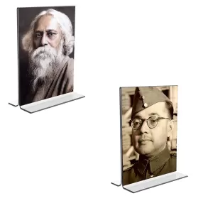 Car Desk/Table Top Sri Rabindranath Tagore And Netaji Subhash Chandra Bose Acrylic T-Style Photo Stand - 2.5x3.5 Inches, Compact And Stylish Spiritual Display, Easily Change 2 Photos ( Pack Of 1 ) (F9301) Car Desk/Table Top Sri Rabindranath Tagore And Netaji Subhash Chandra Bose Acrylic T-Style Photo Stand - 2.5x3.5 Inches, Compact And Stylish Spiritual Display, Easily Change 2 Photos ( Pack Of 1 ) (F9301)