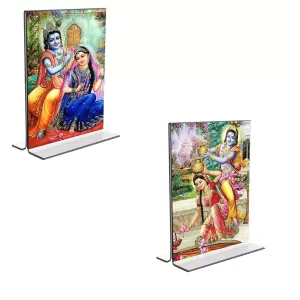 Car Desk/Table Top Sri Radha Sri Krishna Acrylic T-Style Photo Stand - 2.5x3.5 Inches, Compact And Stylish Spiritual Display, Easily Change 2 Photos ( Pack Of 1 ) (F9302) Car Desk/Table Top Sri Radha Sri Krishna Acrylic T-Style Photo Stand - 2.5x3.5 Inches, Compact And Stylish Spiritual Display, Easily Change 2 Photos ( Pack Of 1 ) (F9302)