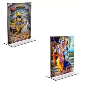 Car Desk/Table Top Sri Radha Sri Krishna Acrylic T-Style Photo Stand - 2.5x3.5 Inches, Compact And Stylish Spiritual Display, Easily Change 2 Photos ( Pack Of 1 ) (F9303) Car Desk/Table Top Sri Radha Sri Krishna Acrylic T-Style Photo Stand - 2.5x3.5 Inches, Compact And Stylish Spiritual Display, Easily Change 2 Photos ( Pack Of 1 ) (F9303)