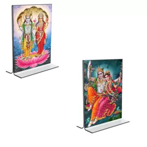 Car Desk/Table Top Sri Lakshmi Narayan & Sri Radha Krishna Acrylic T-Style Photo Stand - 2.5x3.5 Inches, Compact And Stylish Spiritual Display, Easily Change 2 Photos ( Pack Of 1 ) (F9304) Car Desk/Table Top Sri Lakshmi Narayan & Sri Radha Krishna Acrylic T-Style Photo Stand - 2.5x3.5 Inches, Compact And Stylish Spiritual Display, Easily Change 2 Photos ( Pack Of 1 ) (F9304)