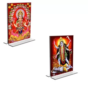 Car Desk/Table Top Maa Lakshmi & Maa Kali Acrylic T-Style Photo Stand - 2.5x3.5 Inches, Compact And Stylish Spiritual Display, Easily Change 2 Photos ( Pack Of 1 ) (F9305) Car Desk/Table Top Maa Lakshmi & Maa Kali Acrylic T-Style Photo Stand - 2.5x3.5 Inches, Compact And Stylish Spiritual Display, Easily Change 2 Photos ( Pack Of 1 ) (F9305)