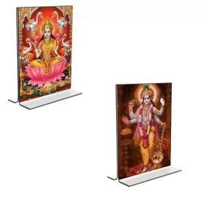 Car Desk/Table Top Maa Lakshmi Lord Narayan Acrylic T-Style Photo Stand - 2.5x3.5 Inches, Compact And Stylish Spiritual Display, Easily Change 2 Photos ( Pack Of 1 ) (F9307) Car Desk/Table Top Maa Lakshmi Lord Narayan Acrylic T-Style Photo Stand - 2.5x3.5 Inches, Compact And Stylish Spiritual Display, Easily Change 2 Photos ( Pack Of 1 ) (F9307)