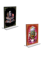 Car Desk/Table Top Lord Shiva Lingam Acrylic T-Style Photo Stand - 2.5x3.5 Inches, Compact And Stylish Spiritual Display, Easily Change  2 Photos ( Pack Of 1 ) (F9311)