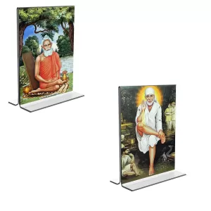 Car Desk/Table Top Lokenath Baba & Sai Baba Acrylic T-Style Photo Stand - 2.5x3.5 Inches, Compact And Stylish Spiritual Display, Easily Change 2 Photos ( Pack Of 1 ) (F9313) Car Desk/Table Top Lokenath Baba & Sai Baba Acrylic T-Style Photo Stand - 2.5x3.5 Inches, Compact And Stylish Spiritual Display, Easily Change 2 Photos ( Pack Of 1 ) (F9313)