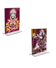 Car Desk/Table Top Lord Khatu Shyam & Sri Krishna  Acrylic T-Style Photo Stand - 2.5x3.5 Inches, Compact And Stylish Spiritual Display, Easily Change  2 Photos ( Pack Of 1 ) (F9318)