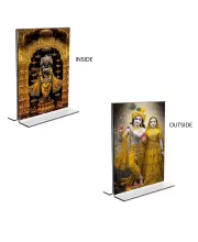 Car Desk/Table Top Sri Radha Krishna &  Sri Krishna  Acrylic T-Style Photo Stand - 2.5x3.5 Inches, Compact And Stylish Spiritual Display, Easily Change  2 Photos ( Pack Of 1 ) (F9320)