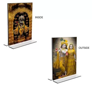 Car Desk/Table Top Sri Radha Krishna & Sri Krishna Acrylic T-Style Photo Stand - 2.5x3.5 Inches, Compact And Stylish Spiritual Display, Easily Change 2 Photos ( Pack Of 1 ) (F9320) Car Desk/Table Top Sri Radha Krishna & Sri Krishna Acrylic T-Style Photo Stand - 2.5x3.5 Inches, Compact And Stylish Spiritual Display, Easily Change 2 Photos ( Pack Of 1 ) (F9320)