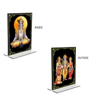 Car Desk/Table Top Sri Krishna & Ram Darbar  Acrylic T-Style Photo Stand - 2.5x3.5 Inches, Compact And Stylish Spiritual Display, Easily Change  2 Photos ( Pack Of 1 ) (F9321)