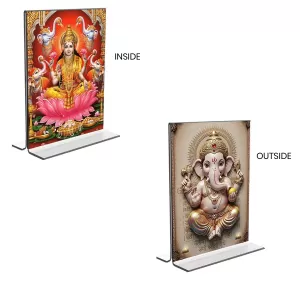 Car Desk/Table Top Maa Lakshmi & Sri Ganesh Acrylic T-Style Photo Stand - 2.5x3.5 Inches, Compact And Stylish Spiritual Display, Easily Change 2 Photos ( Pack Of 1 ) (F9323) Car Desk/Table Top Maa Lakshmi & Sri Ganesh Acrylic T-Style Photo Stand - 2.5x3.5 Inches, Compact And Stylish Spiritual Display, Easily Change 2 Photos ( Pack Of 1 ) (F9323)