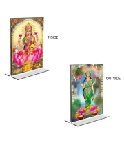 Car Desk/Table Top Maa Lakshmi Acrylic T-Style Photo Stand - 2.5x3.5 Inches, Compact And Stylish Spiritual Display, Easily Change  2 Photos ( Pack Of 1 ) (F9324)