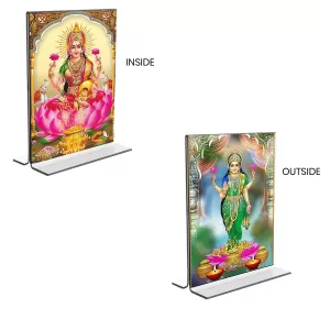 Car Desk/Table Top Maa Lakshmi Acrylic T-Style Photo Stand - 2.5x3.5 Inches, Compact And Stylish Spiritual Display, Easily Change 2 Photos ( Pack Of 1 ) (F9324) Car Desk/Table Top Maa Lakshmi Acrylic T-Style Photo Stand - 2.5x3.5 Inches, Compact And Stylish Spiritual Display, Easily Change 2 Photos ( Pack Of 1 ) (F9324)