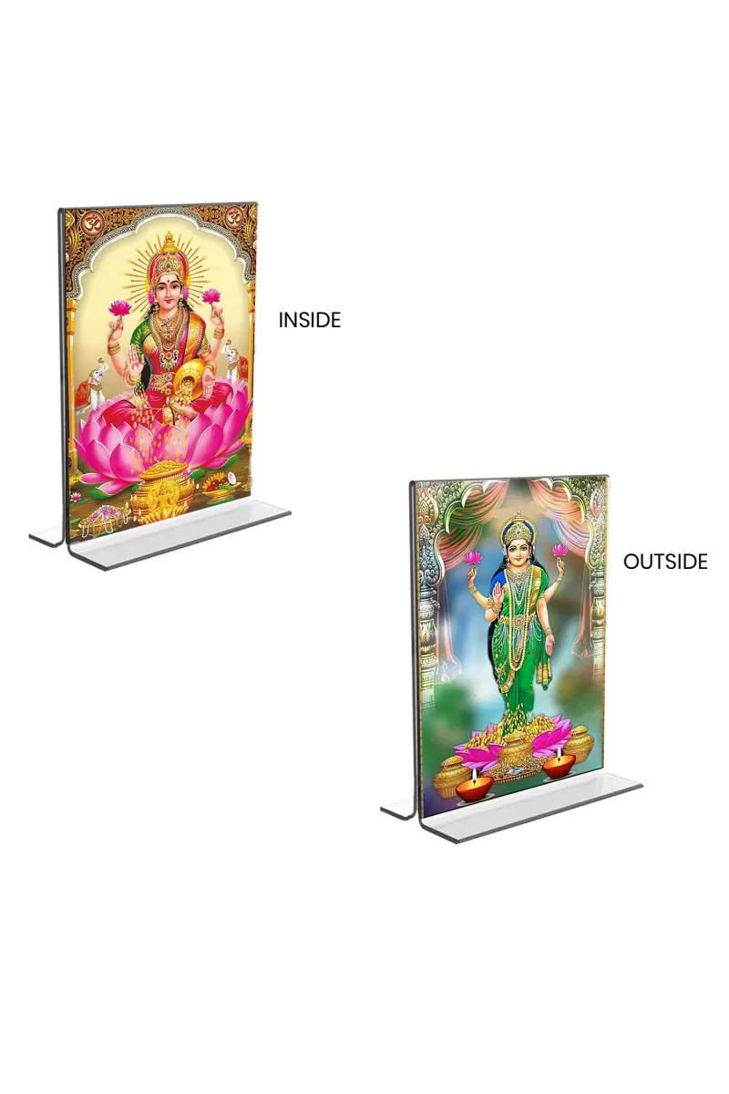 Car Desk/Table Top Maa Lakshmi Acrylic T-Style Photo Stand - 2.5x3.5 Inches, Compact And Stylish Spiritual Display, Easily Change  2 Photos ( Pack Of 1 ) (F9324)