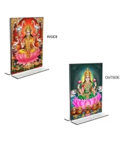 Car Desk/Table Top Maa Lakshmi  Acrylic T-Style Photo Stand - 2.5x3.5 Inches, Compact And Stylish Spiritual Display, Easily Change  2 Photos ( Pack Of 1 ) (F9325)