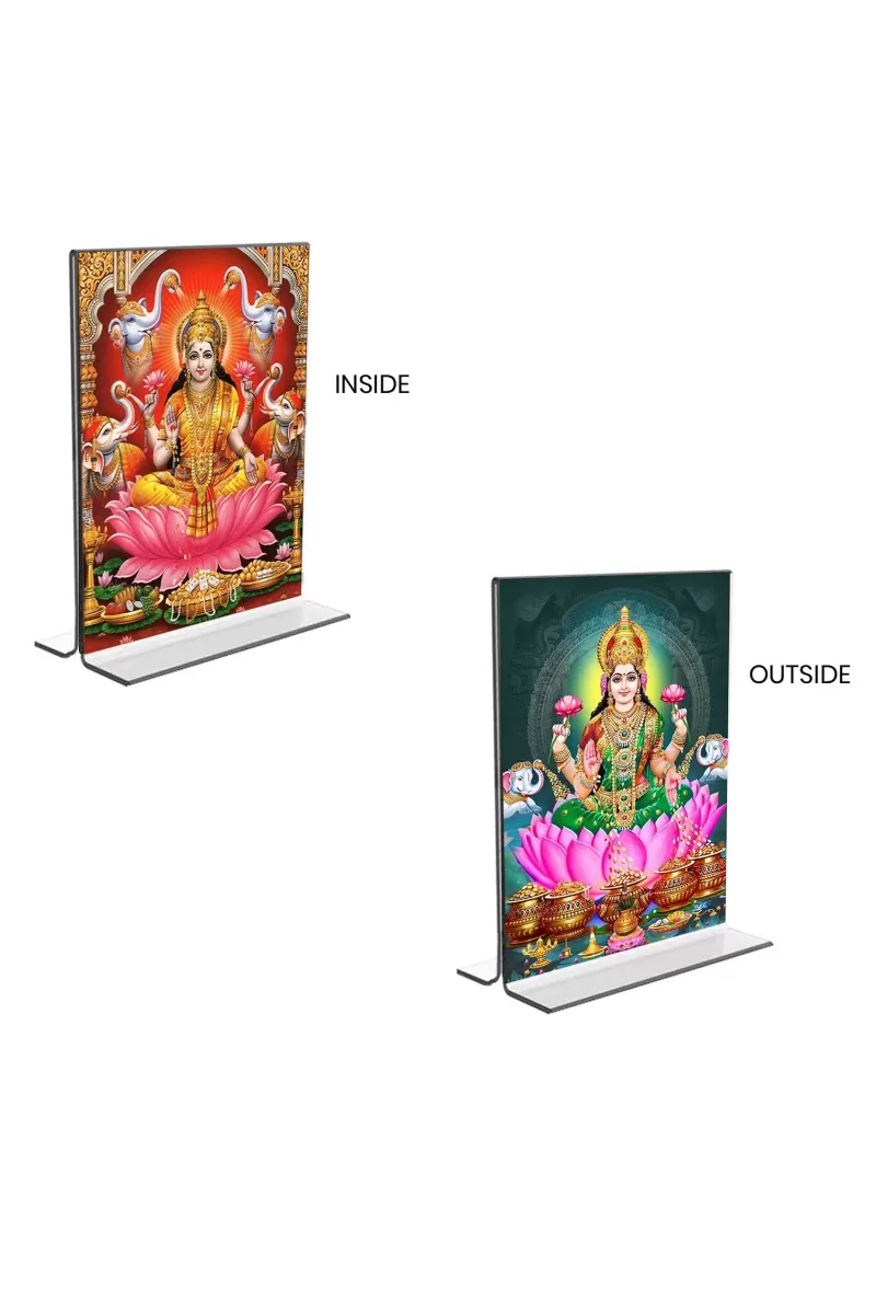 Car Desk/Table Top Maa Lakshmi  Acrylic T-Style Photo Stand - 2.5x3.5 Inches, Compact And Stylish Spiritual Display, Easily Change  2 Photos ( Pack Of 1 ) (F9325)