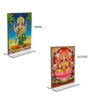 Car Desk/Table Top Maa Lakshmi  Acrylic T-Style Photo Stand - 2.5x3.5 Inches, Compact And Stylish Spiritual Display, Easily Change  2 Photos ( Pack Of 1 ) (F9326)