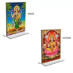 Car Desk/Table Top Maa Lakshmi Acrylic T-Style Photo Stand - 2.5x3.5 Inches, Compact And Stylish Spiritual Display, Easily Change 2 Photos ( Pack Of 1 ) (F9326) Car Desk/Table Top Maa Lakshmi Acrylic T-Style Photo Stand - 2.5x3.5 Inches, Compact And Stylish Spiritual Display, Easily Change 2 Photos ( Pack Of 1 ) (F9326)