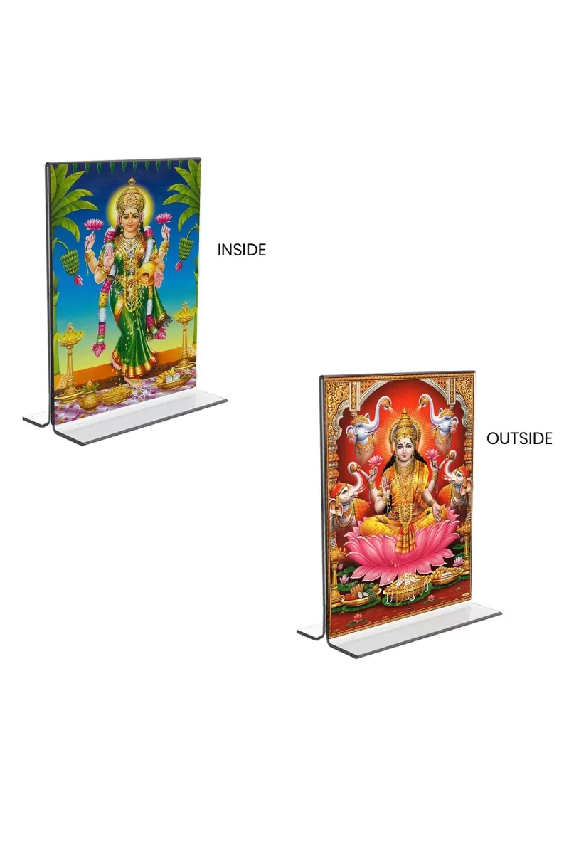 Car Desk/Table Top Maa Lakshmi  Acrylic T-Style Photo Stand - 2.5x3.5 Inches, Compact And Stylish Spiritual Display, Easily Change  2 Photos ( Pack Of 1 ) (F9326)