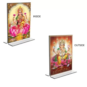 Car Desk/Table Top Maa Lakshmi & Sri Ganesh Acrylic T-Style Photo Stand - 2.5x3.5 Inches, Compact And Stylish Spiritual Display, Easily Change 2 Photos ( Pack Of 1 ) (F9327) Car Desk/Table Top Maa Lakshmi & Sri Ganesh Acrylic T-Style Photo Stand - 2.5x3.5 Inches, Compact And Stylish Spiritual Display, Easily Change 2 Photos ( Pack Of 1 ) (F9327)