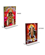 Car Desk/Table Top Maa Kali  Acrylic T-Style Photo Stand - 2.5x3.5 Inches, Compact And Stylish Spiritual Display, Easily Change  2 Photos ( Pack Of 1 ) (F9328)