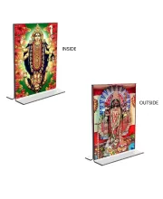 Car Desk/Table Top Maa Kali & Dakshineswar Kali  Acrylic T-Style Photo Stand - 2.5x3.5 Inches, Compact And Stylish Spiritual Display, Easily Change  2 Photos ( Pack Of 1 ) (F9329)