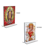 Car Desk/Table Top Maa Kali & Maa Durga  Acrylic T-Style Photo Stand - 2.5x3.5 Inches, Compact And Stylish Spiritual Display, Easily Change  2 Photos ( Pack Of 1 ) (F9330)